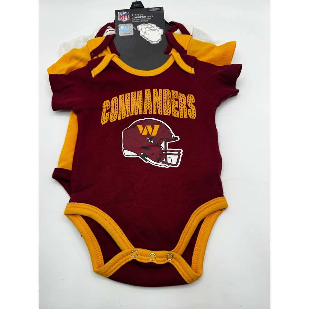 NFL Kids 0/3M Burgundy 3 Piece Creeper Set Washington Commanders Football
